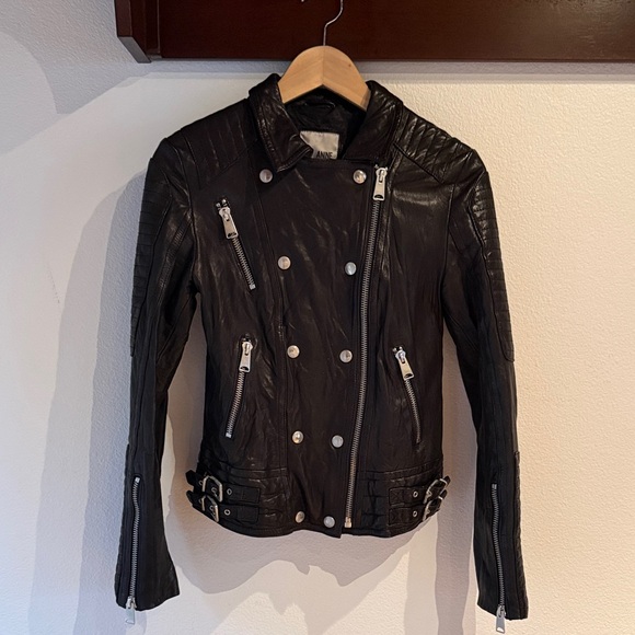 Anine Bing Moto Lambskin Leather Biker Jacket, Black, Size S - Picture 5 of 16